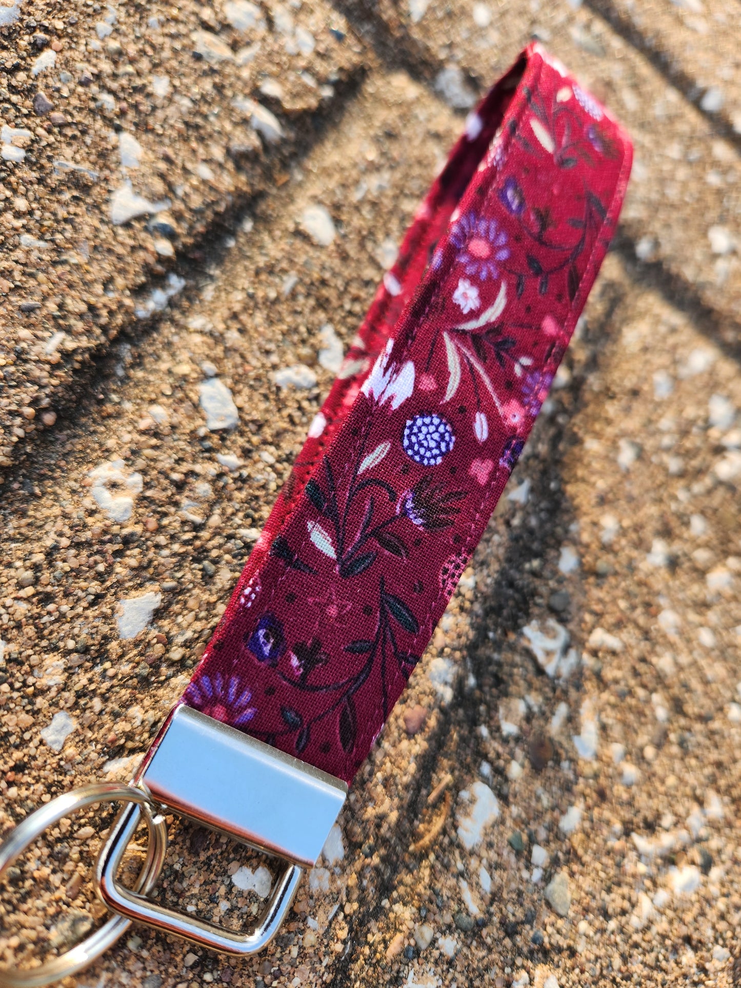 Floral Maroon Keyfob Wristlet Keychain