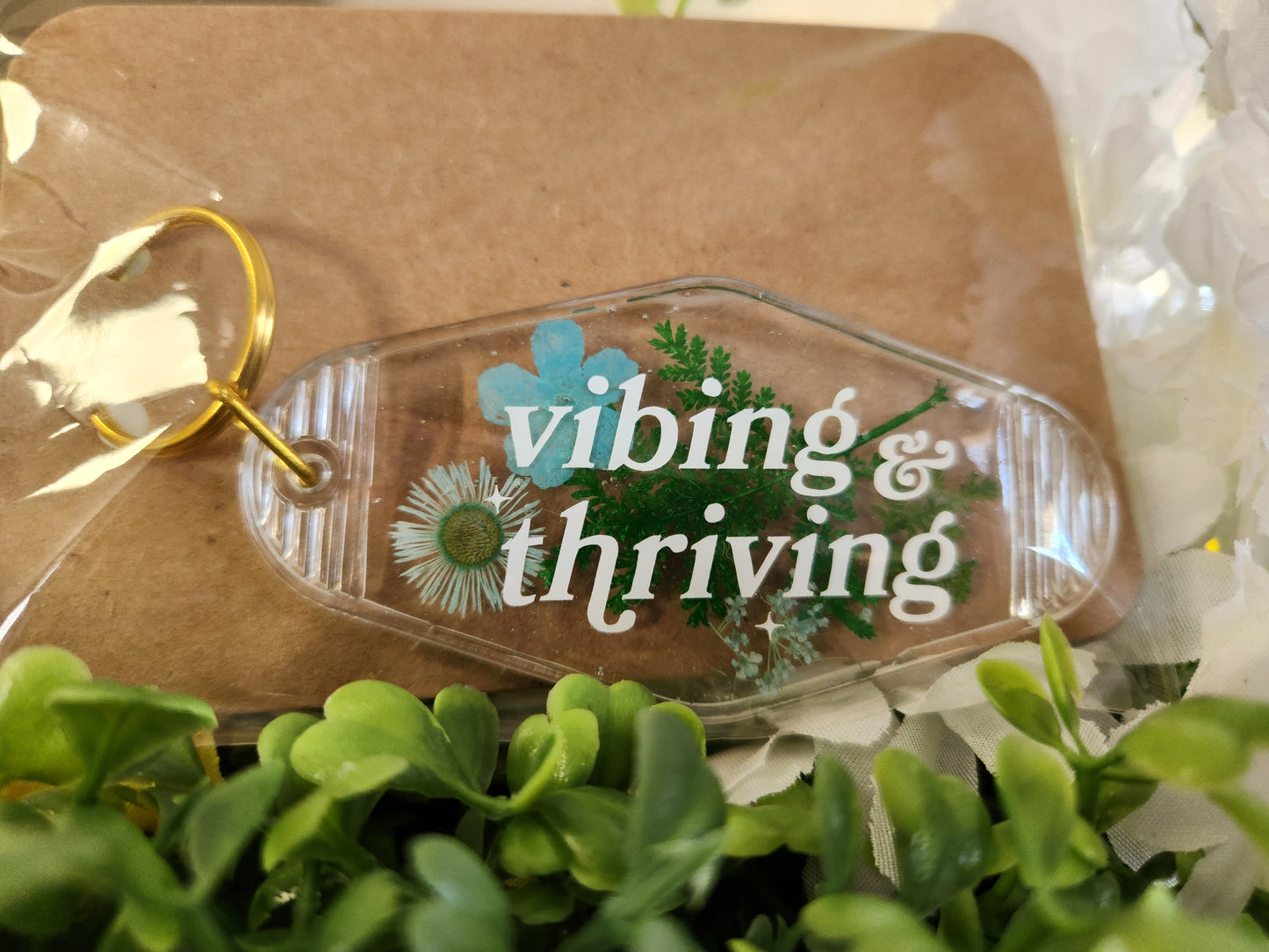 Vibing & Thriving Motel Keychain Resin & Dried WildFlowers