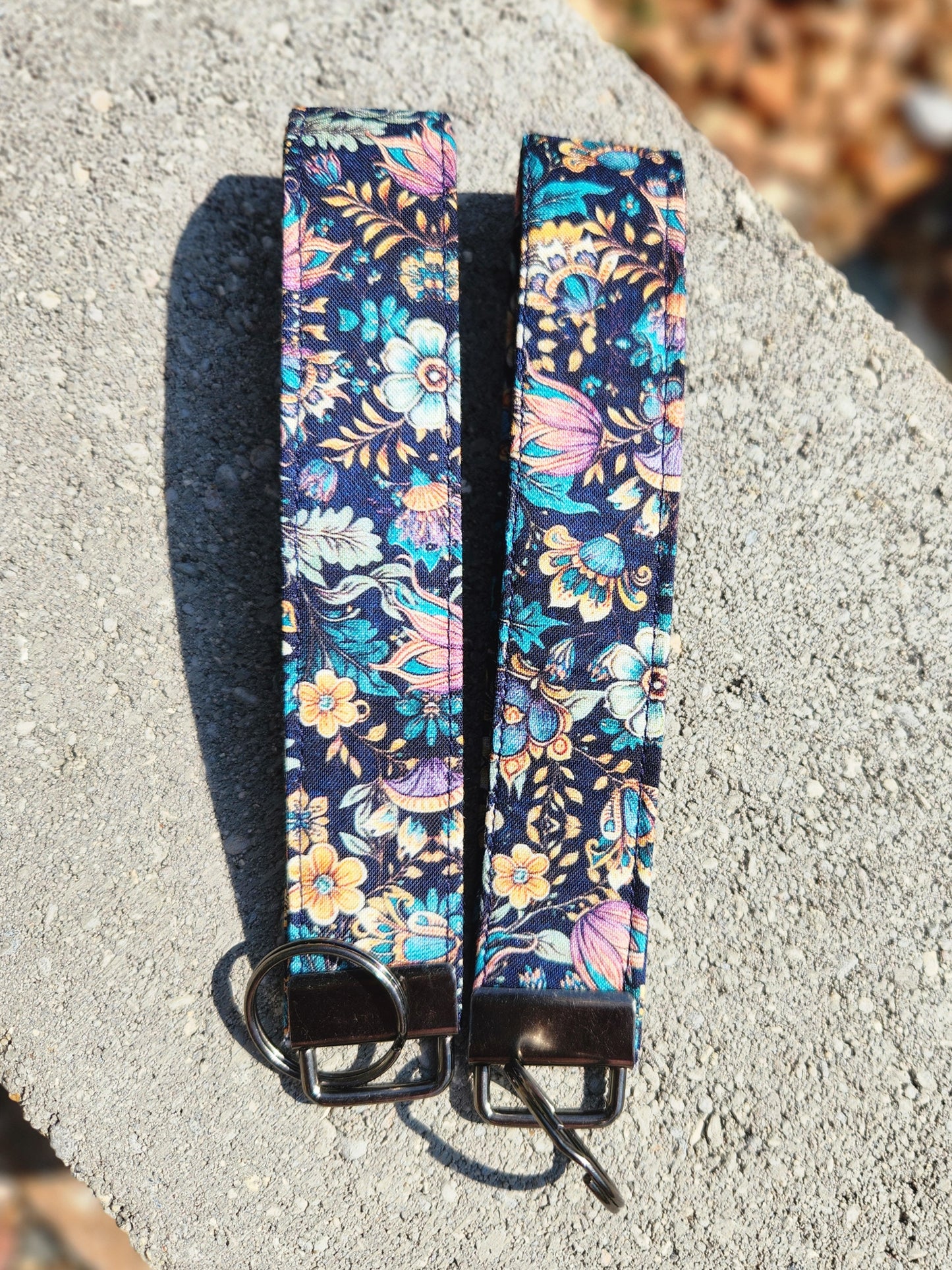 Navy Floral Wristlet Keychain