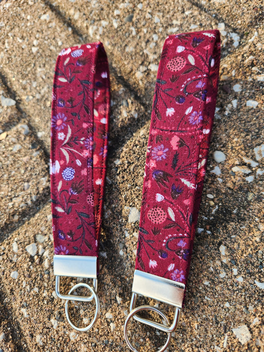 Floral Maroon Keyfob Wristlet Keychain