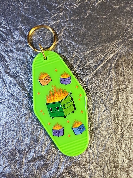 Dumpster Fire Motel Keychain