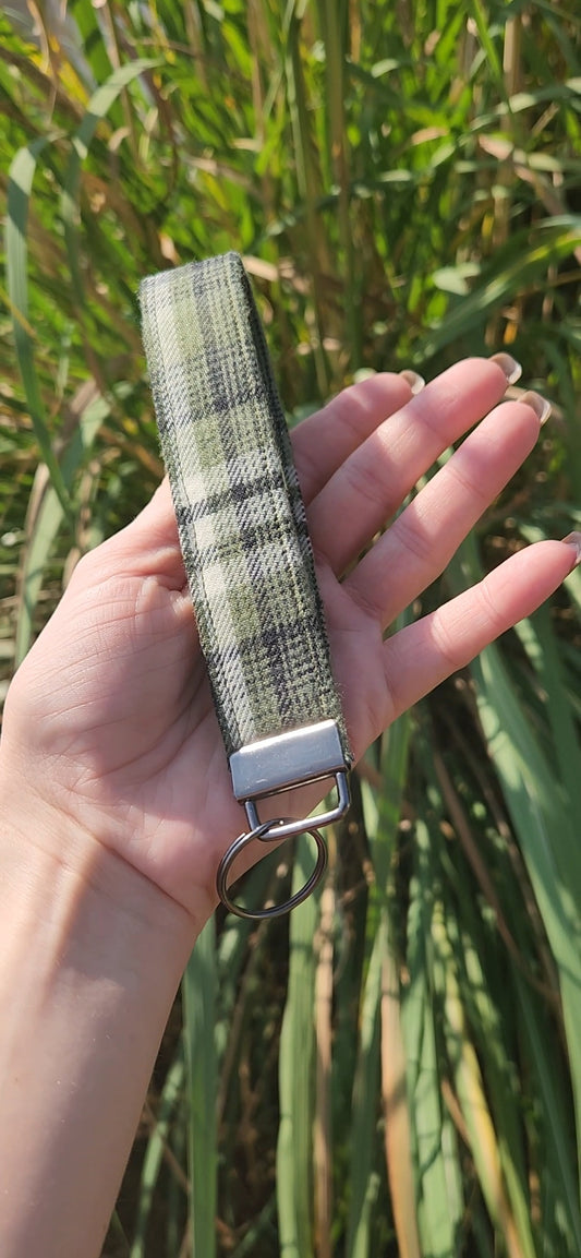 Green Plaid Keyfob Wristlet Keychain