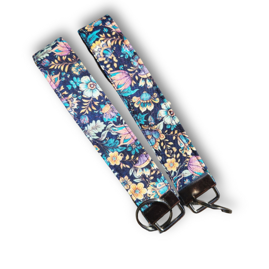 Navy Floral Wristlet Keychain