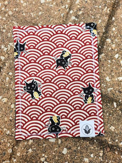 Seigaiha Lucky Cats Red Handkerchief