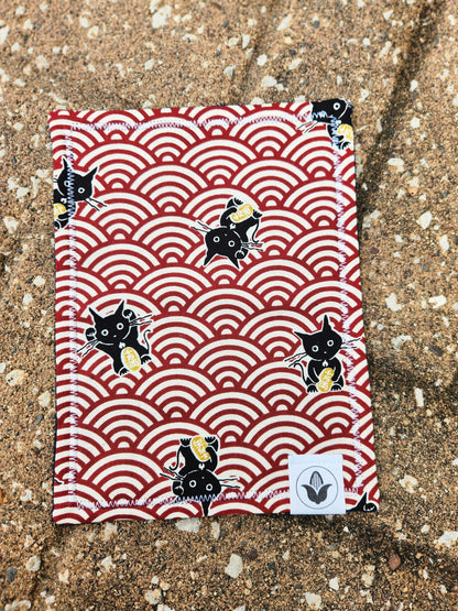 Seigaiha Lucky Cats Red Handkerchief